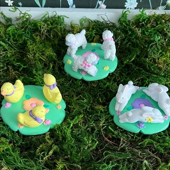 VINTAGE AVON whimsical Easter egg resin holders, baby ducks, bunnies, sheep. 90s - Picture 1 of 14